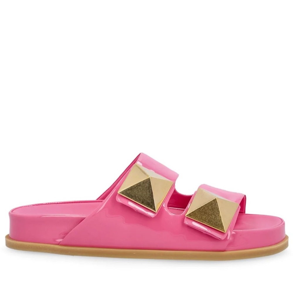 Barbie pink Valentino one stud slides chunky platform gold size 37 7 6.5